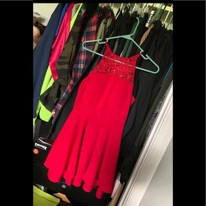 High neck red dress